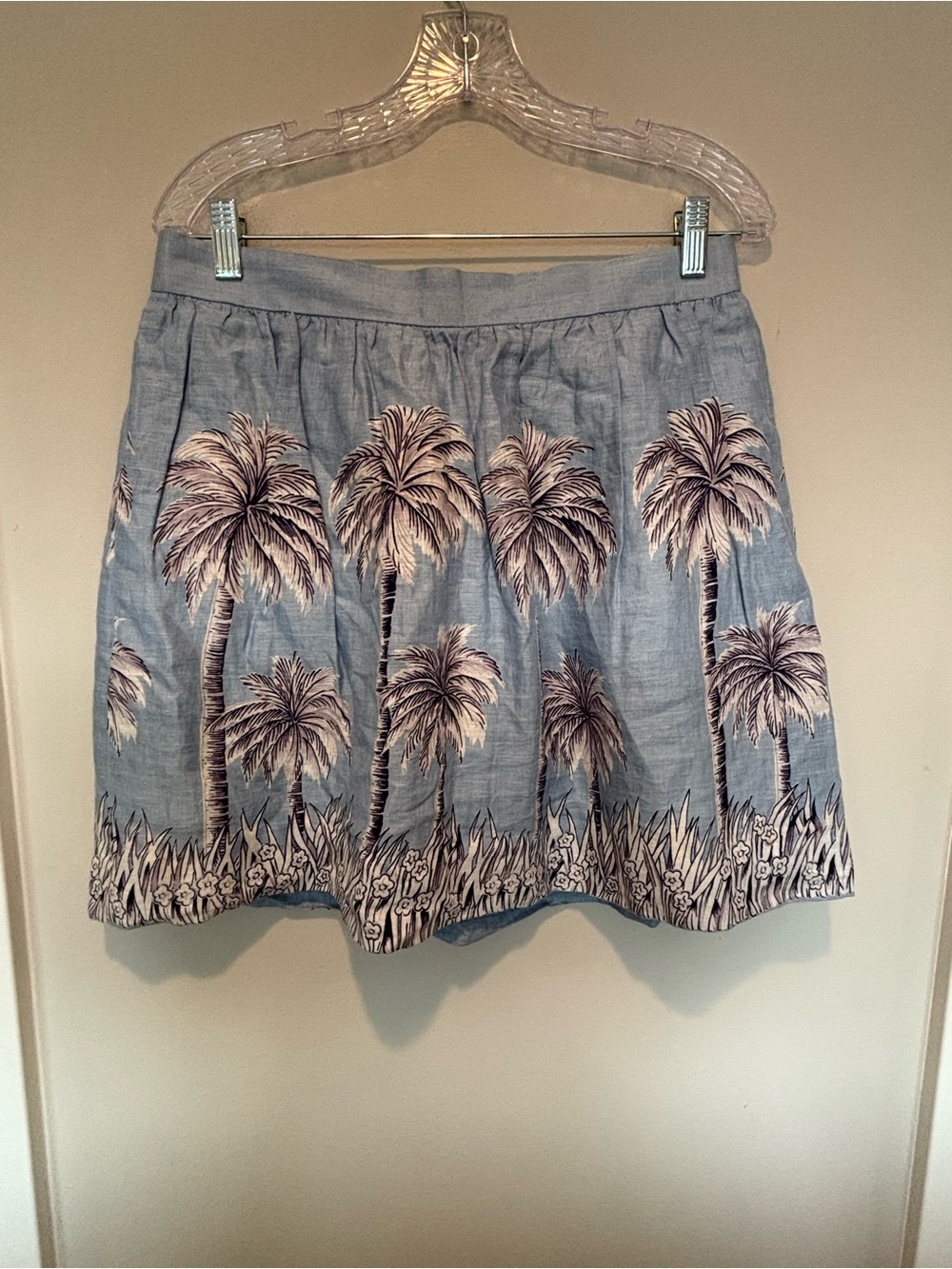 J. Crew Blue Palm-Print Linen, Lined Skirt 8